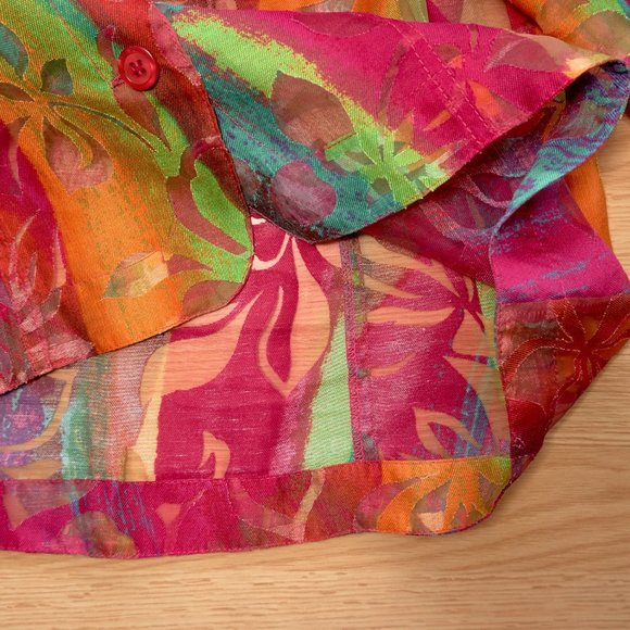 Erin London Women's Colorful Button Up Mesh Blouse, Size L - Picture 6 of 9